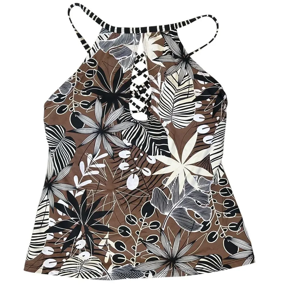 NWT Bleu by Rod Beattie Bold Moves Tankini Swim Top Mahogany Size 6